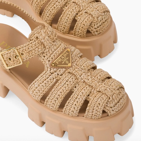 PRADA Monolith Crochet Cage Sandals Beige Khaki- 39 - Picture 3 of 14
